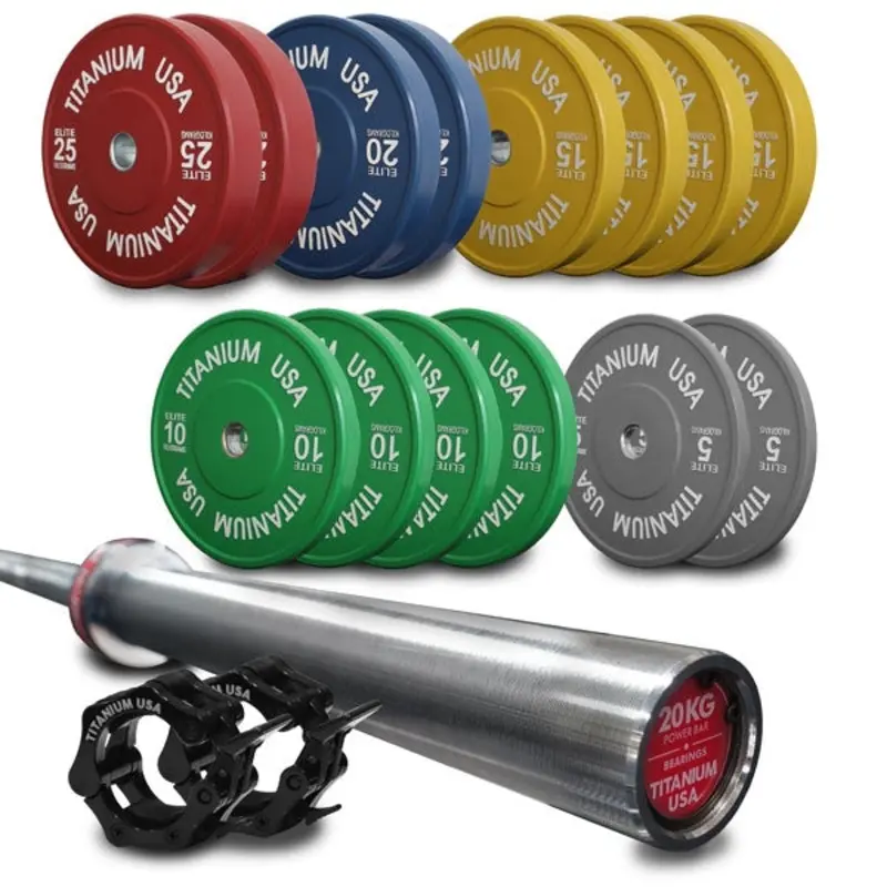 TITANIUM USA 220KG ELITE SERIES BUMPER PLATE AND POWER BARBELL PACKAGE