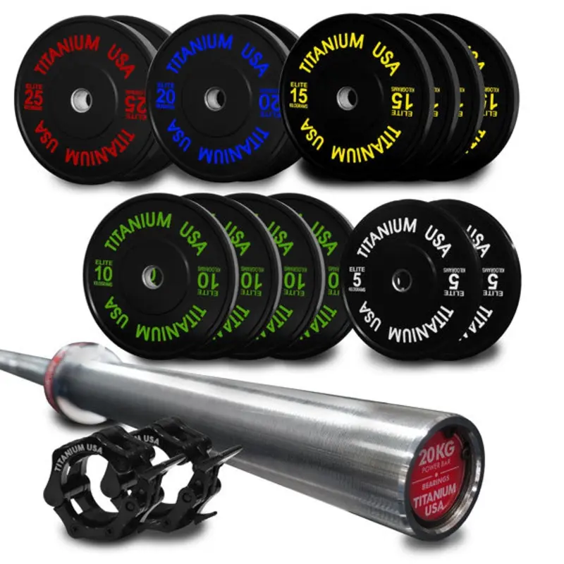 TITANIUM USA 220KG STEALTH SERIES BUMPER PLATE AND BARBELL PACKAGE