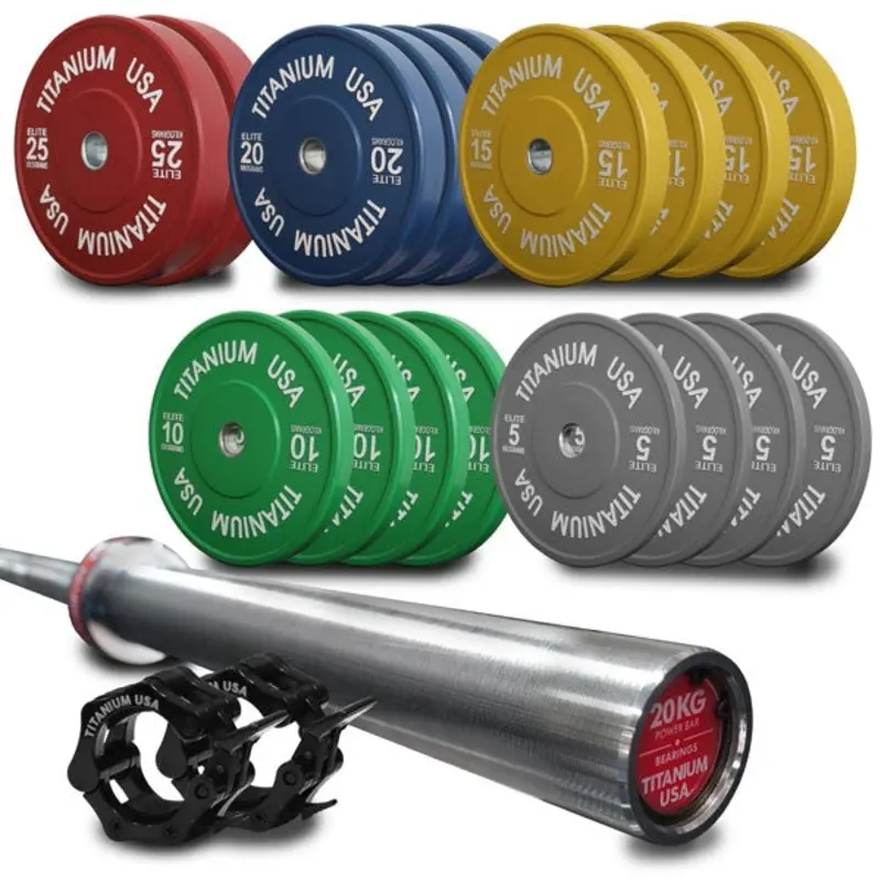 TITANIUM USA 270KG ELITE SERIES BUMPER PLATE AND POWER BARBELL PACKAGE