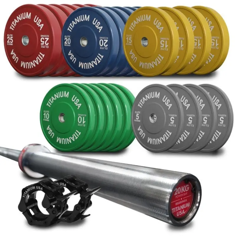 TITANIUM USA 430KG ELITE SERIES BUMPER PLATE AND POWER BARBELL PACKAGE