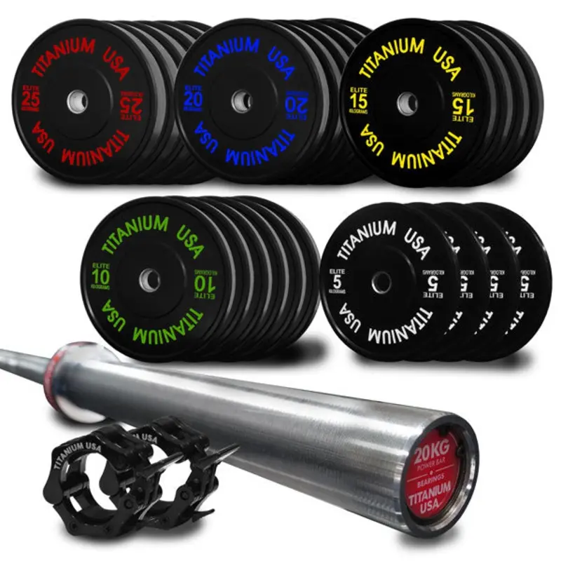 TITANIUM USA 430KG STEALTH SERIES BUMPER PLATE AND BARBELL PACKAGE