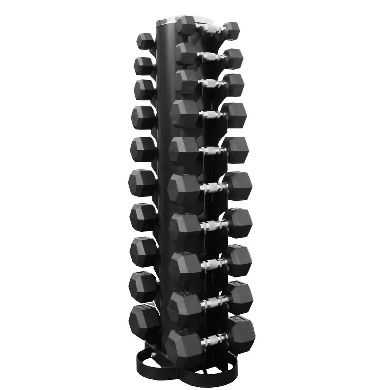 TITANIUM USA 1-10KG RUBBER HEX DUMBBELL SET WITH RACK