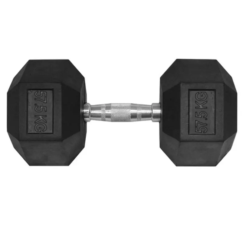 57.5KG HEX RUBBER COATED DUMBBELL - TITANIUM USA