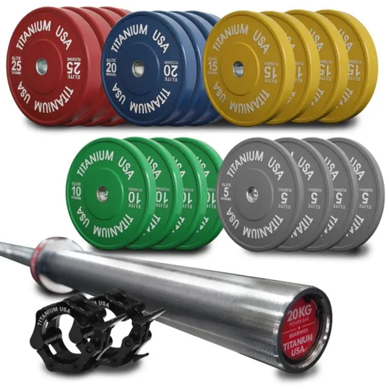 TITANIUM USA 320KG ELITE SERIES BUMPER PLATE AND POWER BARBELL PACKAGE
