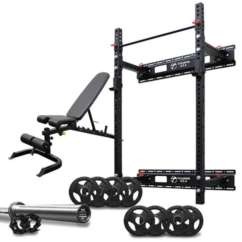 TITANIUM USA WALL MOUNTED FOLDING SQUAT RACK PACKAGE 1