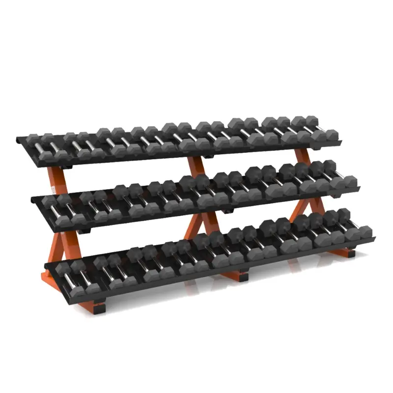 BFS - D1 STORAGE - 3 TIER DUMBBELL RACK (8'4") SHELF HEX DB (15 PAIR)
