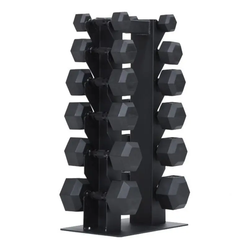 XM 5-30lb Rubber Hex Dumbbell Set with 6 Pair Vertical Rack