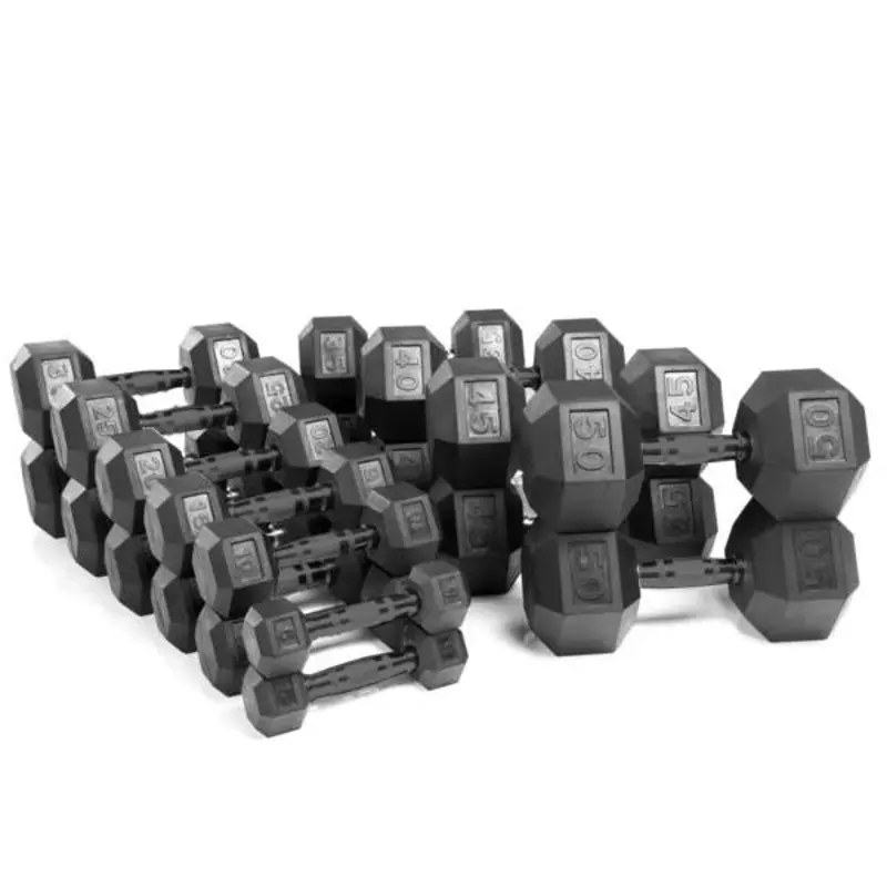 5 - 50lbs Virgin Rubber Hex Dumbbell Set